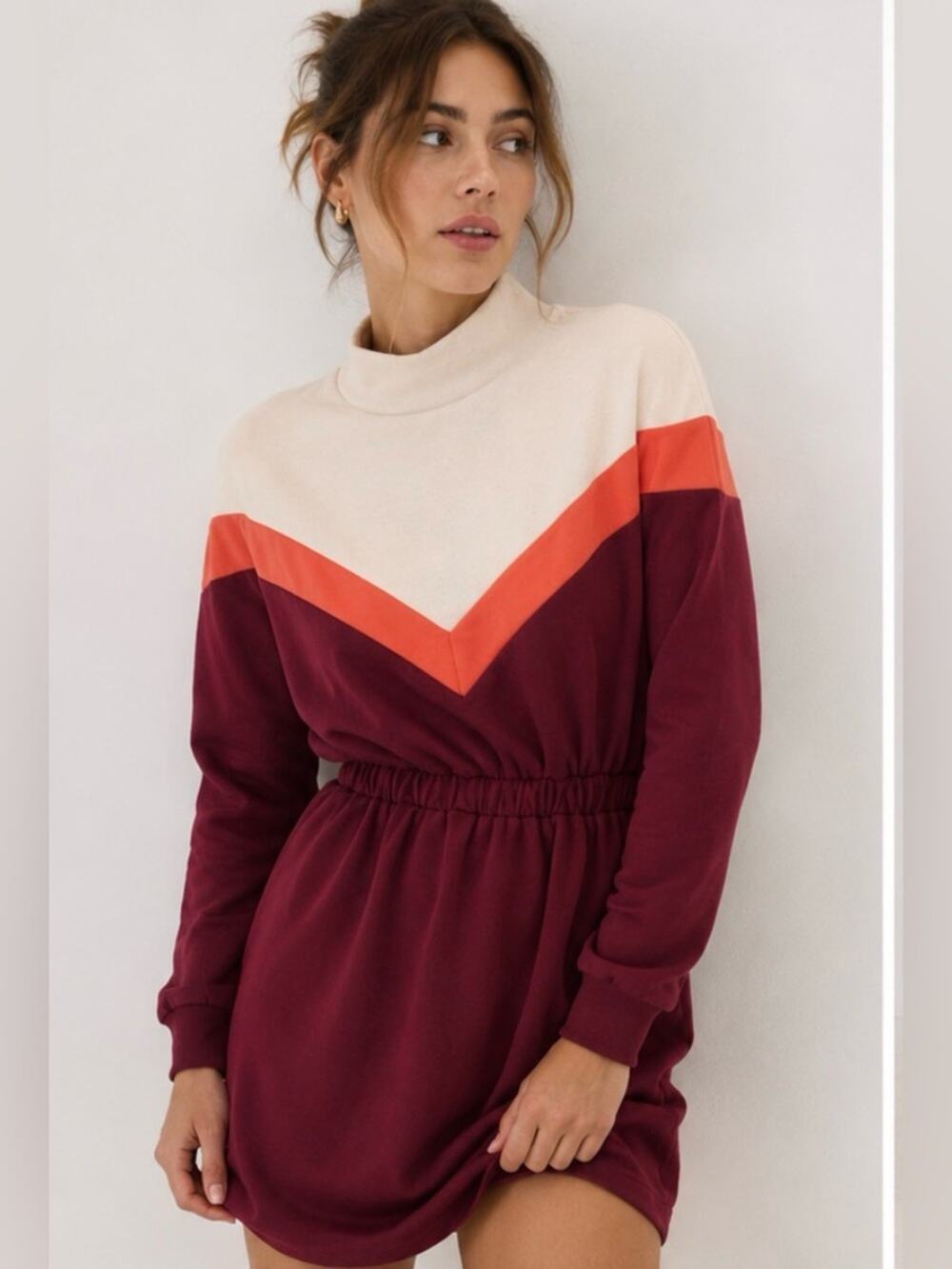 Bershka Colorblock Mock Neck Sweatshirt Dress Size Small Excellent Used